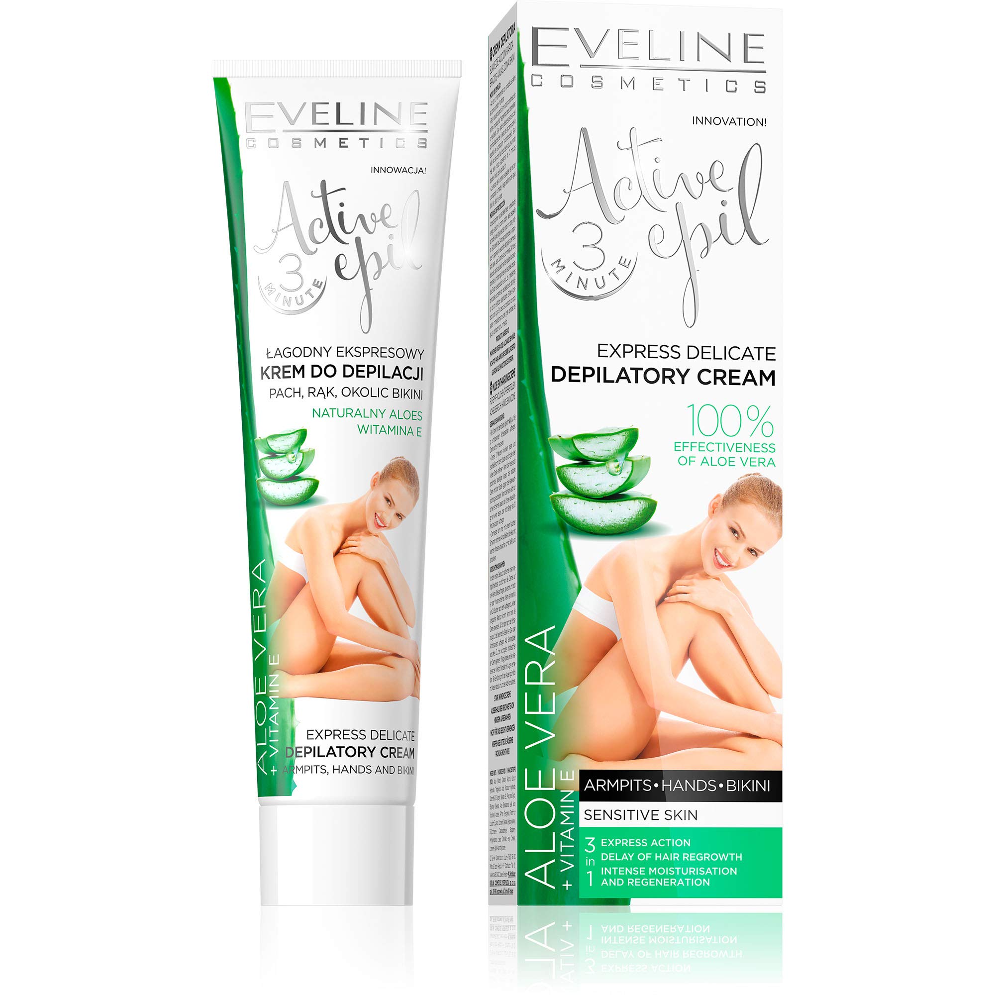 Eveline Cosmetics Active Epil Hair Removal Cream for Sensitive Skin with Aloe Vera & Vitamin E - Long-lasting Smoothness, Nutri-Epil Fusion™ Formula