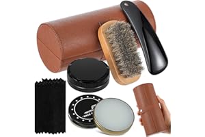 Loopeer 11 Pcs Shoe Shine Kit Brown and Black Full Leather Shoe Polish Boot Brush Care Kit