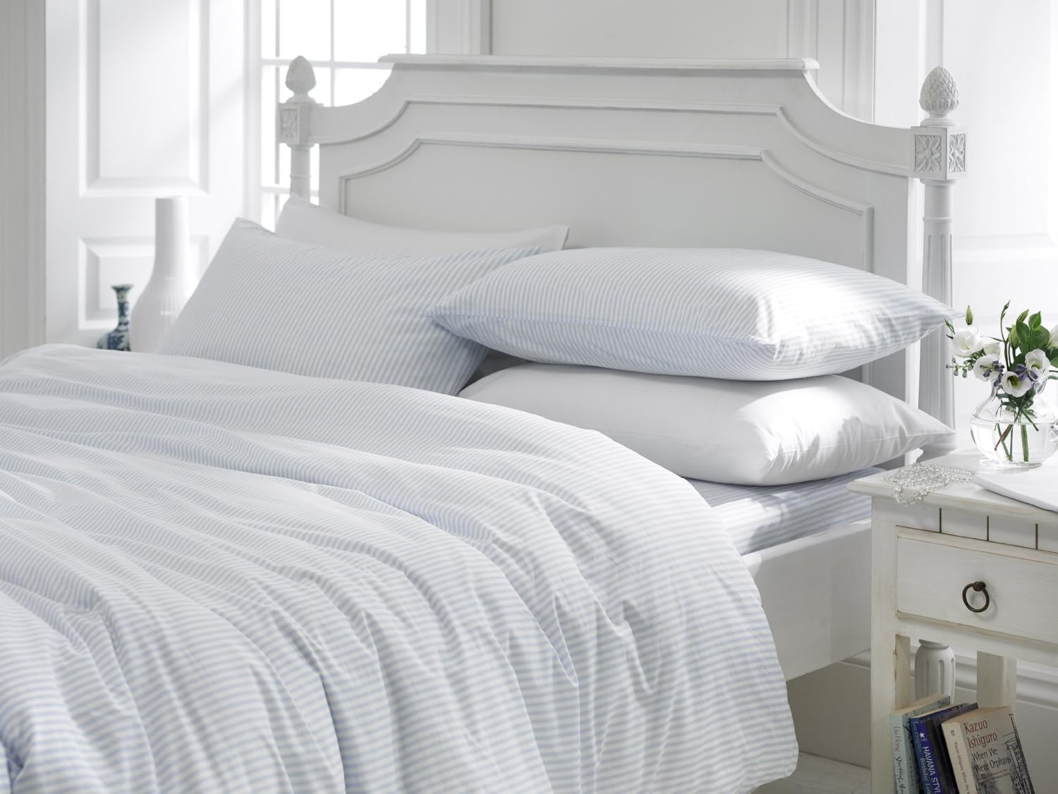 King Size Blue Striped 100 Cotton Duvet Cover Set Pimlico Amazon.co