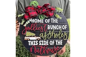 Svnntaa Hanging Christmas Sign Wood Christmas Welcome Door Sign Home of The Jolliest Bunch of Assholes National Lampoon's Chr