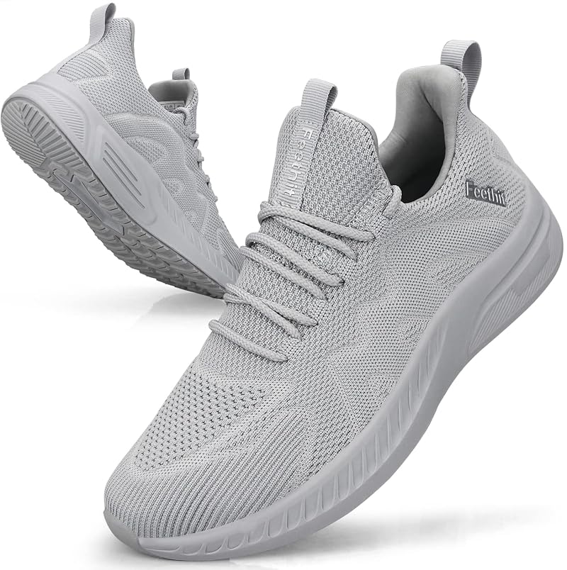 Feethit Men Running Shoes Breathable Lightweight Training Shoes Grey UK 11