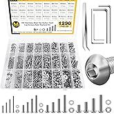 Mywish 1290 Pieces M2 M3 M4 M5 Screw Nuts and Bolts Assortment Kit, Metric Screws 304 Stainless Steel Button Head Socket Cap