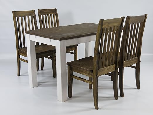 Sitzgruppe Garnitur mit Esstisch 120x73cm weiss / Tischplatte Eiche