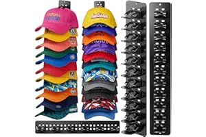 HATISAN 2 Pack Hat Organizer for Baseball Caps, Detachable DIY Hat Rack for Wall Hat Holder Hold up to 22 Hats, Baseball Cap Organizer Cap Holder Hat Hangers for Wall Closet Door Bedroom (C-Black)