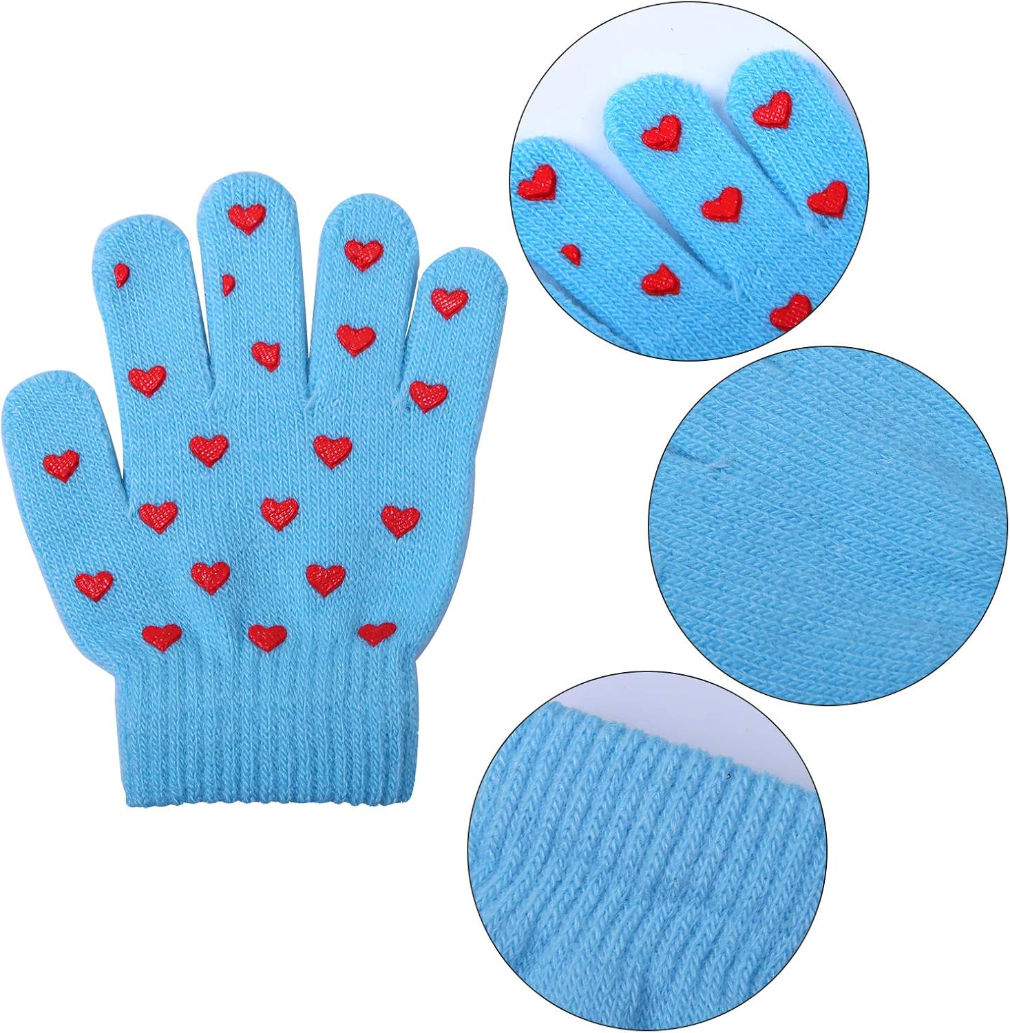 Cooraby 6 Pairs Kids Warm Magic Gloves Winter Stretchy Knit Gloves for Boys Girls: Clothing