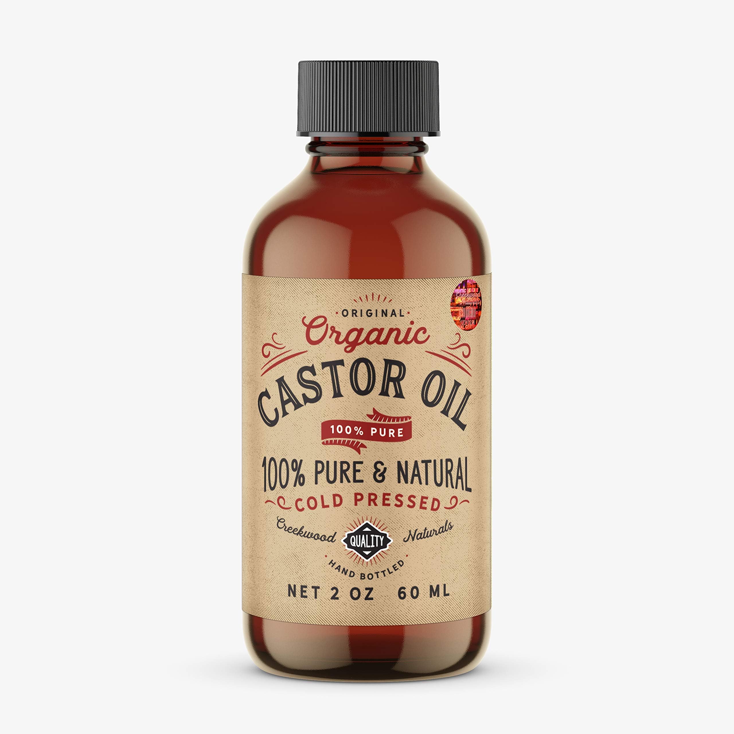 NATURAL CASTOR OIL, 100% Pure, Cold Pressed, Hexane Free, For Hands, Dry Skin Moisturizer, Scalp, Thicker Eyebrows, Eyelashes, Stimulate Hair Growth Glass Bottle (2 ounce)