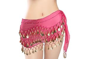 MOLFUJ Belly Dance Hip Scarf with 128 Gold Coins, Belly Dancer Belt Scarf Skirt for Women