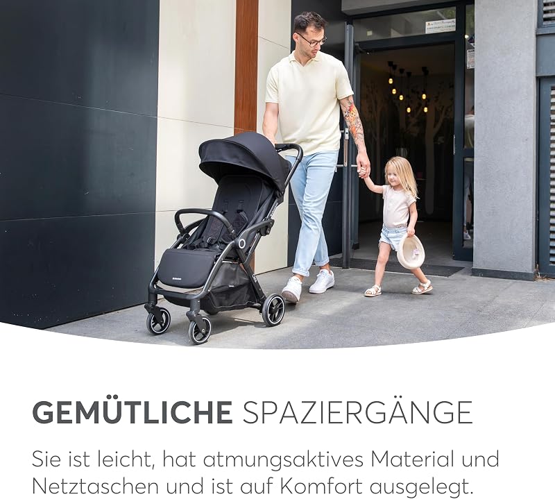 KikkaBoo Buggy Kinderwagen Reisebuggy CIELA, Bis 22 kg, Leicht (7,1 kg), One-Hand-Faltbar, Atmungsaktiv & Wasserabweisend, Inkl. Regenschutz, Schwarz