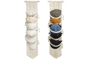 JONTELL Ball Cap Hanger-2 Pack-Boho Macrame Cap Holder Wall Hat Organizer for Baseball Cap Holder Over Door, Hat Rack for Wall, Cap Rack for Decoration and Display,