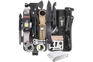 XUANLAN Emergency Survival Kit, Outdoor Survival Gear Tool with Survival Bracelet, Fire Starter, Whistle, Wood Cutter, Water Bottle Clip, Pen (29 in 1)