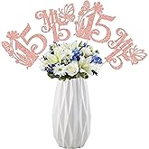 Ephlyn 12Pcs Happy 15th Birthday Centerpiece Sticks Hello 15 Sweet 15 Table Flower Centerpieces Sticks Mis 15 Quince Floral Decorations for Cheers to 15 Theme Anniversary Party Supplies Rose Gold