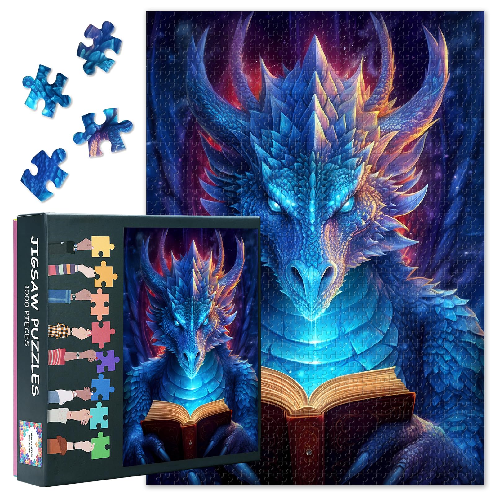 Fantasy Dragon 1000 Piece Jigsaw Puzzles for Adults - Magic Book Challenging Puzzle, 27.5x19.7 Inch Family Educational Games & Home Decor Gift (Animals Series)