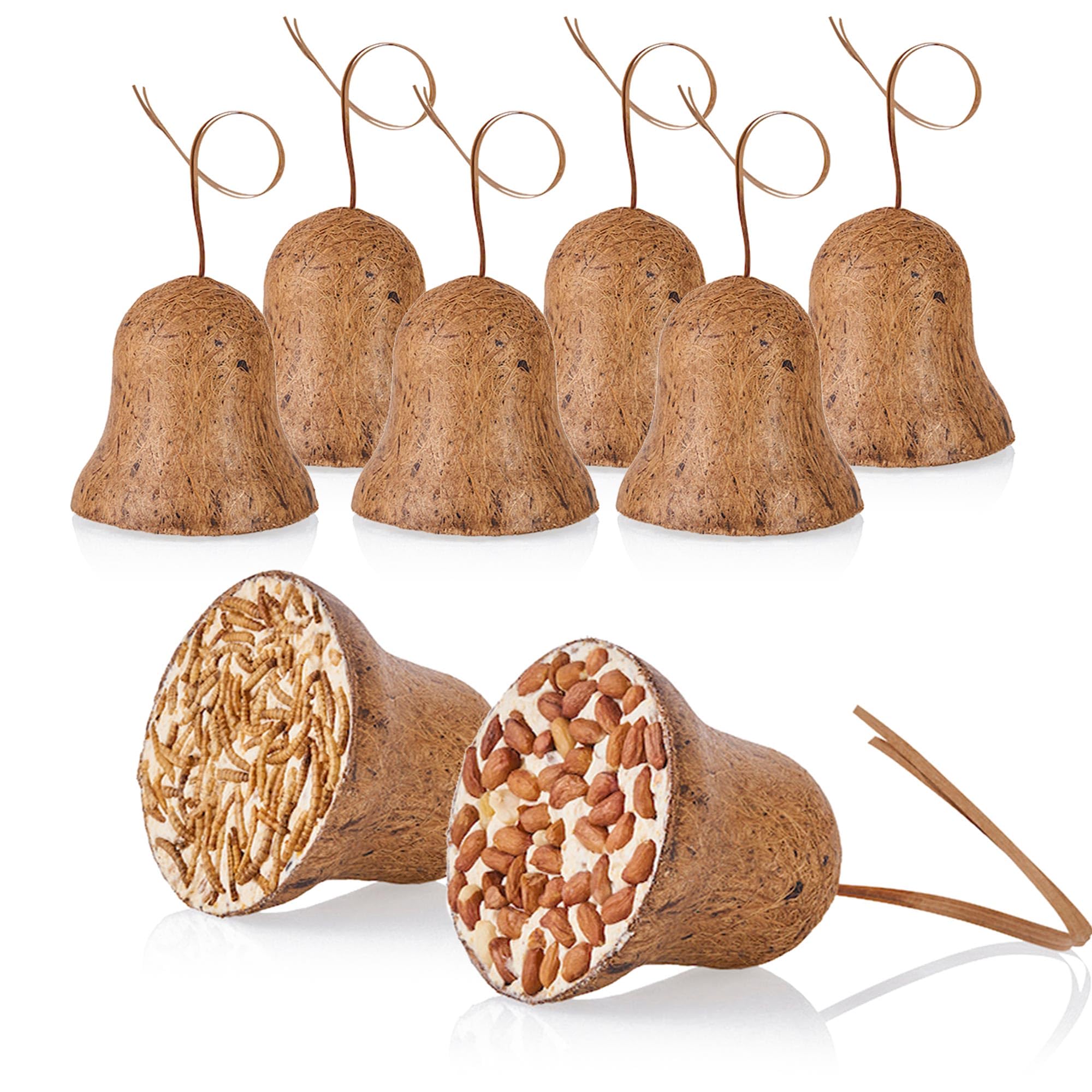 dobar 24101e Bird Feed, 8 Filled Feeding Bells with Fat Feed for Hanging, 4 x Peanut & Protein Mix (each approx. 250 g), natural.