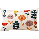 Kokaaee Embroidered Lumbar Pillow Cover - 20x12 Decorative Pillow Cover with Zipper Aesthetic Cute Design Boho Spring Summer Cozy Throw Pillowcase for Living Room Couch Sofa Bed, Plants