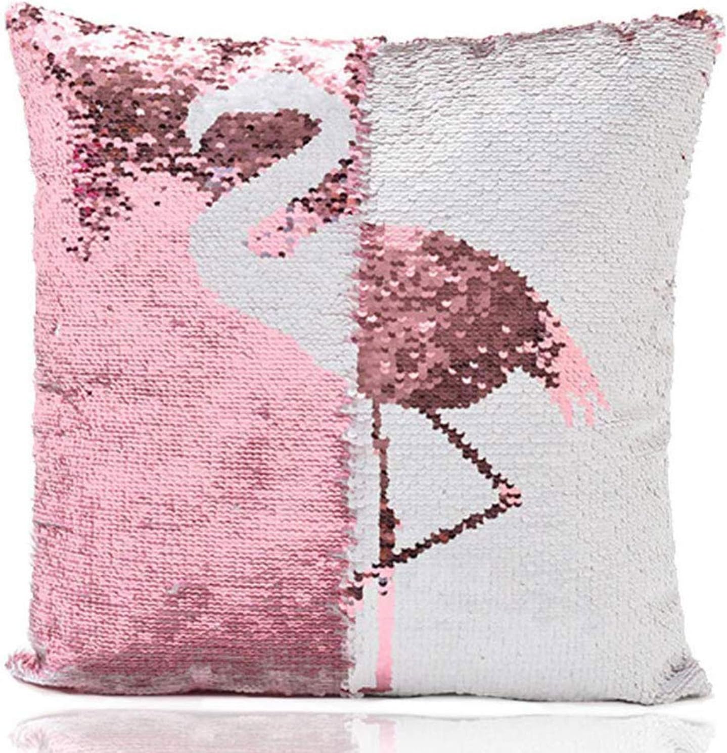 Fivebop Funny Two-Color Decorative Pillow Case Square Paillette Throw Mermaid Sequins Cushion Covers 16 X 16 for Home Decor Party/Sofa/Bed (Pink-Flamingo)