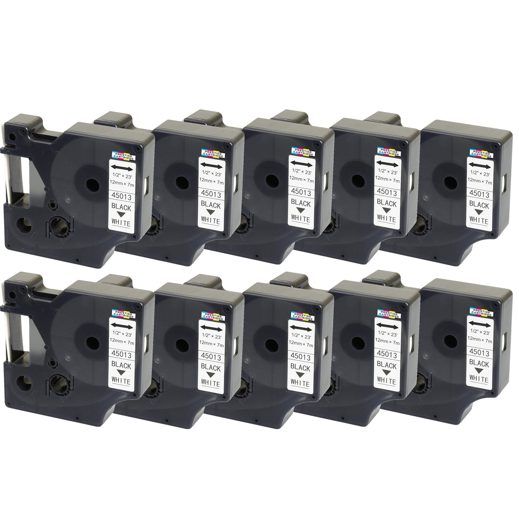 10x Compatible Tapes D1 45013 S0720530 Black on White 12mm x 7m Replacement for DYMO LabelManager LM 160 210D 220P 260P 280 360D 420P 450D 500TS PnP MobileLabeler LabelPoint LabelWriter LW 400 450 Duo