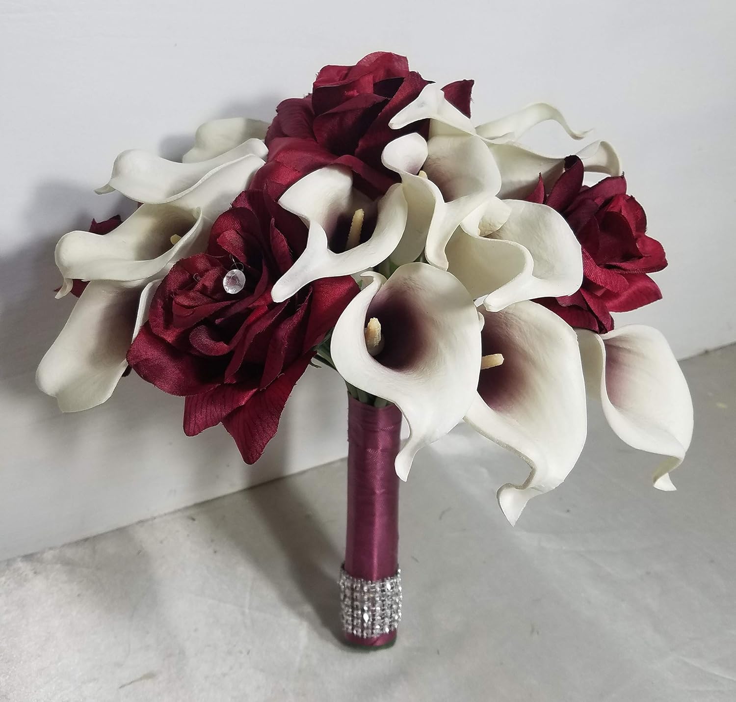 Amazon Com Burgundy White Calla Lily Rose Bridal Wedding Bouquet