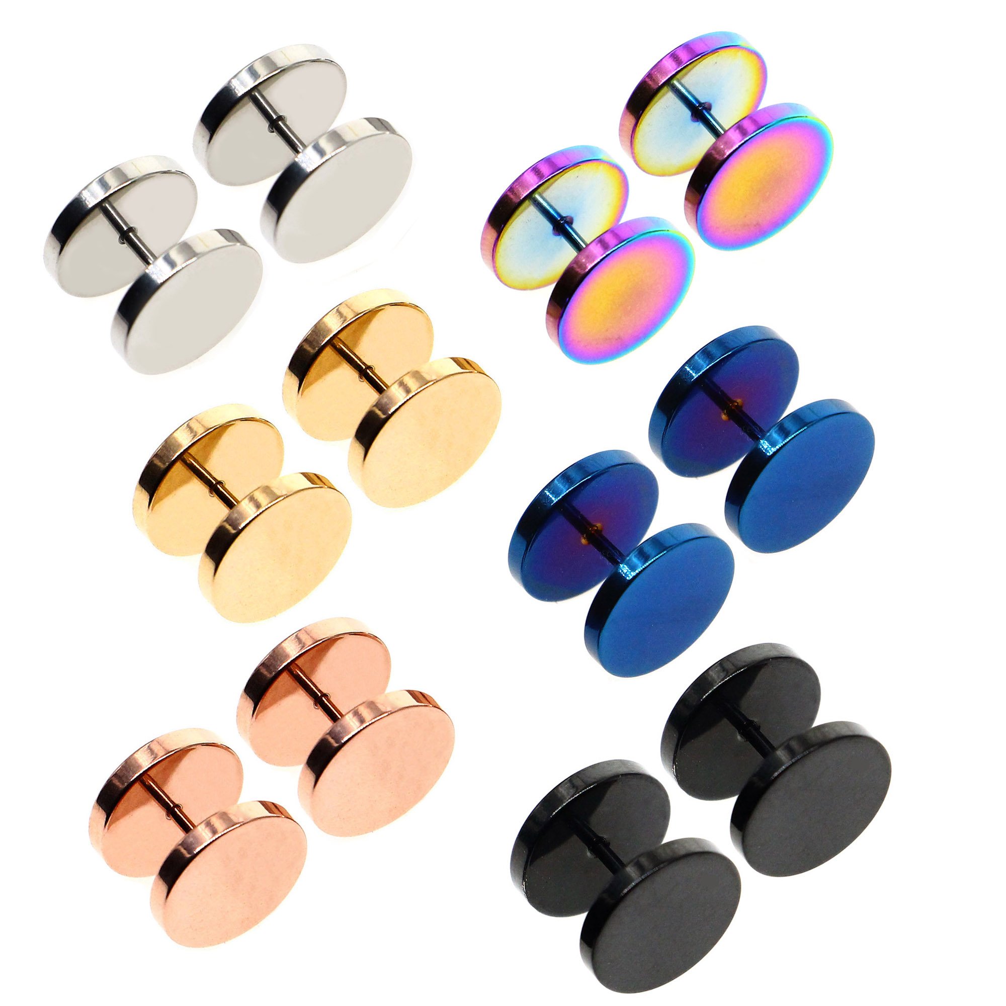 AwinrelMens Womens Stud Earrings Fake Plugs Cheater Illusion Ear Gauges Tunnel Stainless Steel 6 Pairs