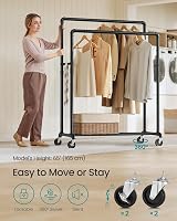 SONGMICS Clothes Rail on Wheels Heavy-Duty with 2 Hanging Rails and Shelf view 5