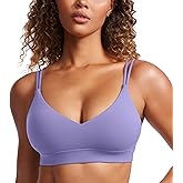 CRZ YOGA Butterluxe V Neck Strappy Sports Bras for Women - Thin Spaghetti Strap Padded Wireless Yoga Crop Top