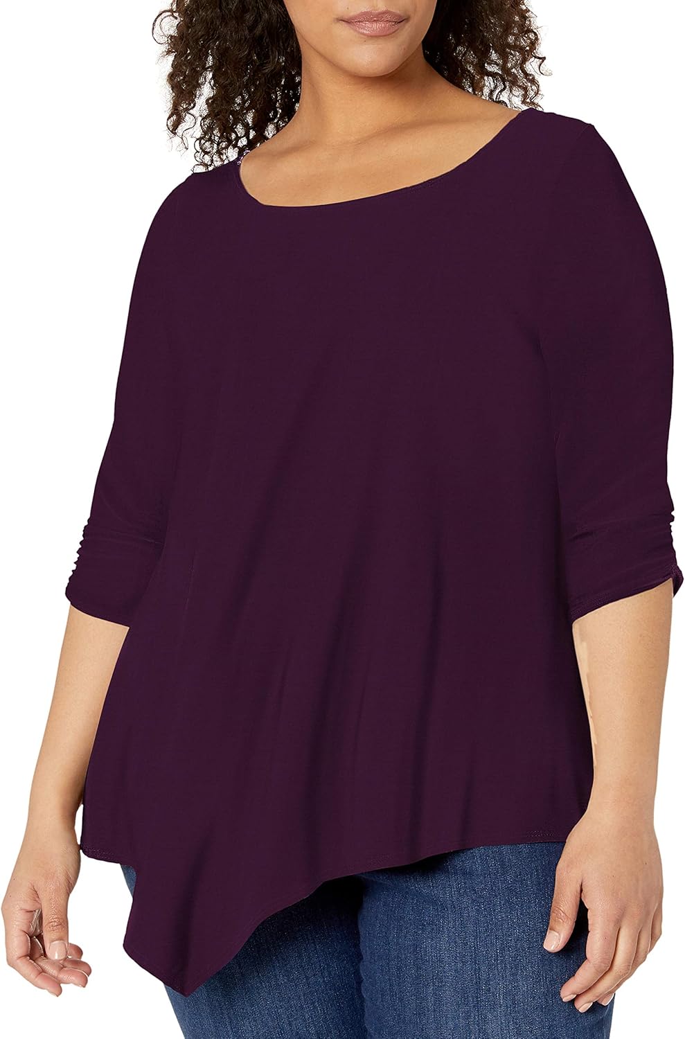 Star Vixen Women's Plus-Size Elbow-Cinch Sleeve Hanky Hem Top at  Women’s Clothing store