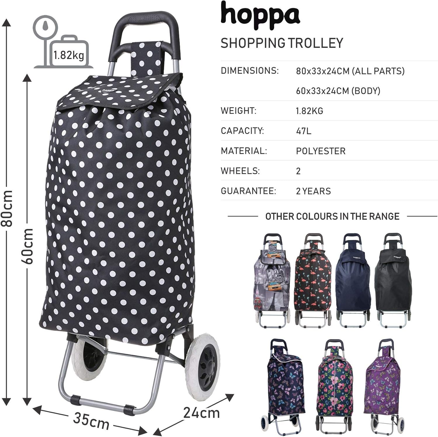Hoppa 47l Lightweight Shopping Trolley Hard Wearing Foldaway For Easy Storage With 3 Years Guarantee Black Plain Luggage Tsunamicompany Shopping Bags Baskets