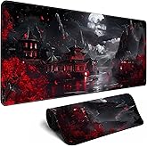 Japanese Riverside Full Moon Desk Mat Large Mouse Pad Gaming Mousepad Extended XL Keyboard Mat Computer Laptop Mouse Desktop Mat 31.5 X 11.8 Desk Decor