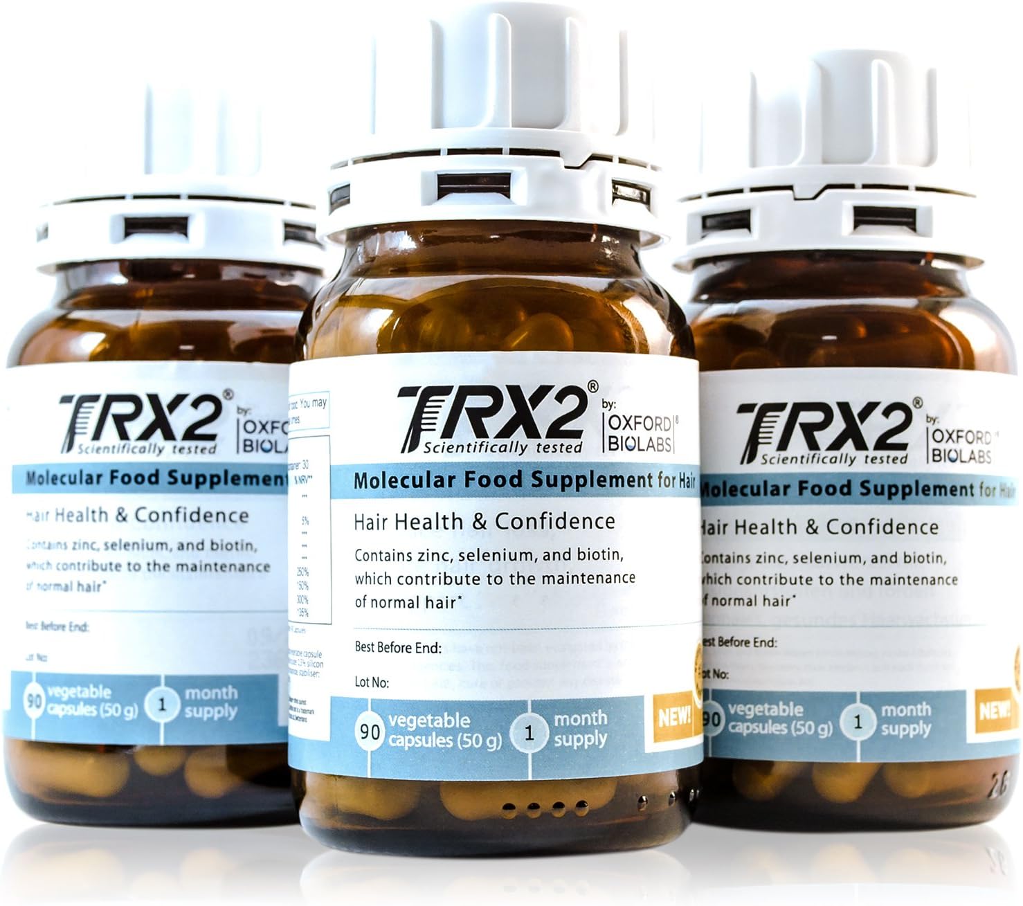TRX2 Hair Capsules for Men and Women - Biotin & Selenium & Zink - Vegetarian - 3 Month Supply, 50 g (Pack of 3)