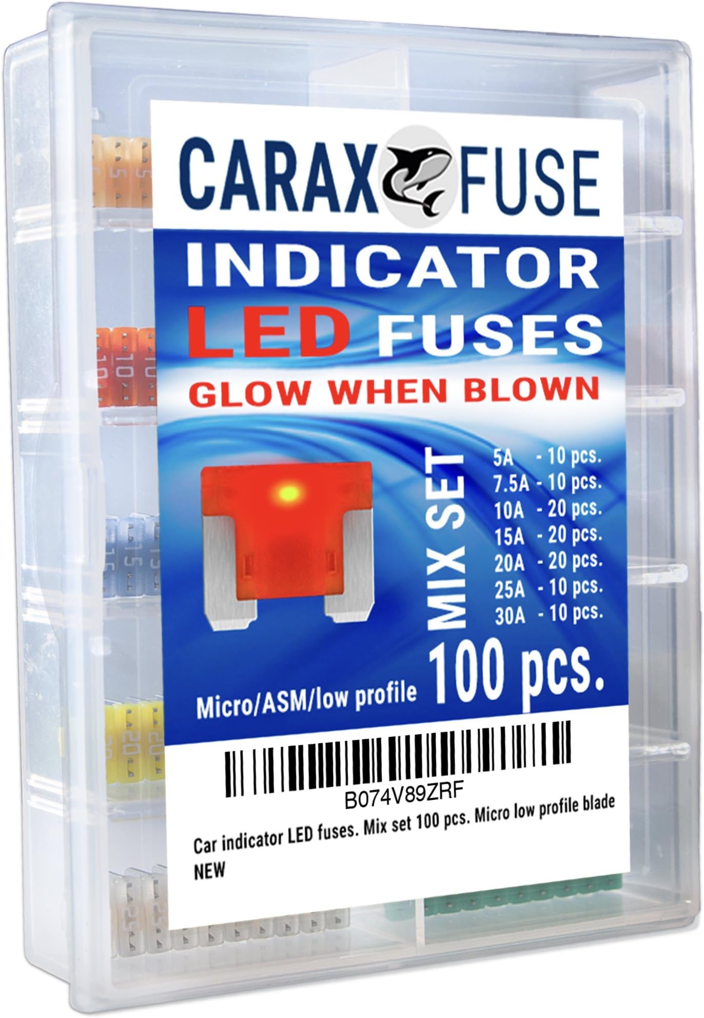 Fuse MINI LOW PROFILE Blade - Smart GLOW Fuse - Car Fuse Kit Automotive ATC/ATO - Assortment Replacement Kit - Easy Identification Illuminating Indicator - Fuse That Glow When Blown Carax Fuse 100 pcs
