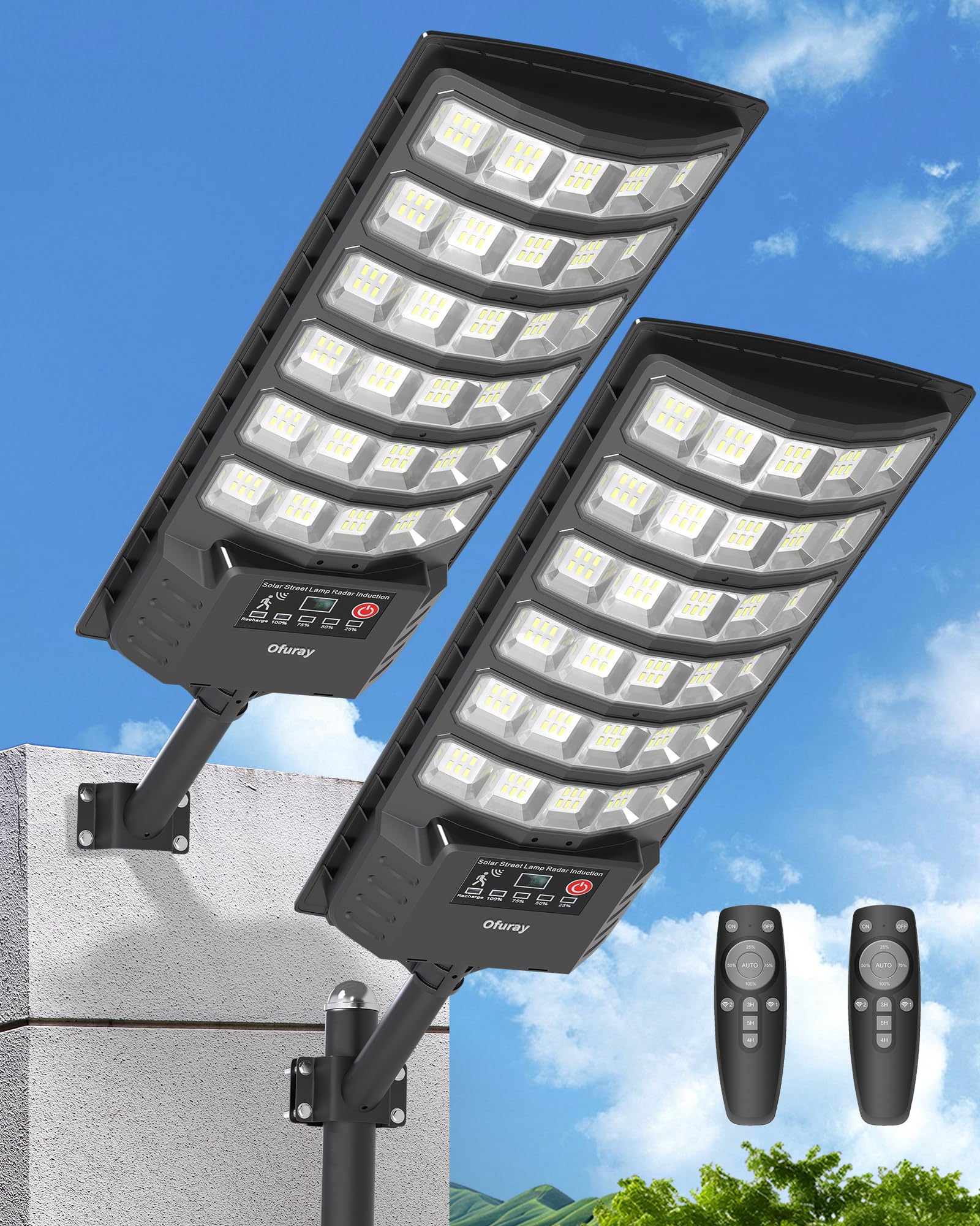 Photo 1 of Ofuray Solar Flood Lights Outdoor,5AH High Power Solar Security Parking Lot Lights Dusk to Dawn with 5 Modes,7000k Daylight with Remote Control for Wall,Backyard,Outside OZL-2Pack