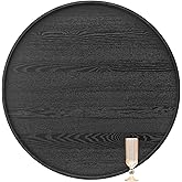 30 inch Round Solid Wood Serving Tray Extra Large Tea Coffee Snack Food Meals Serving Plate Non-Slip Kitchen Party Bar Server Ottoman Tray Breakfast Tray with Raised Edges Black