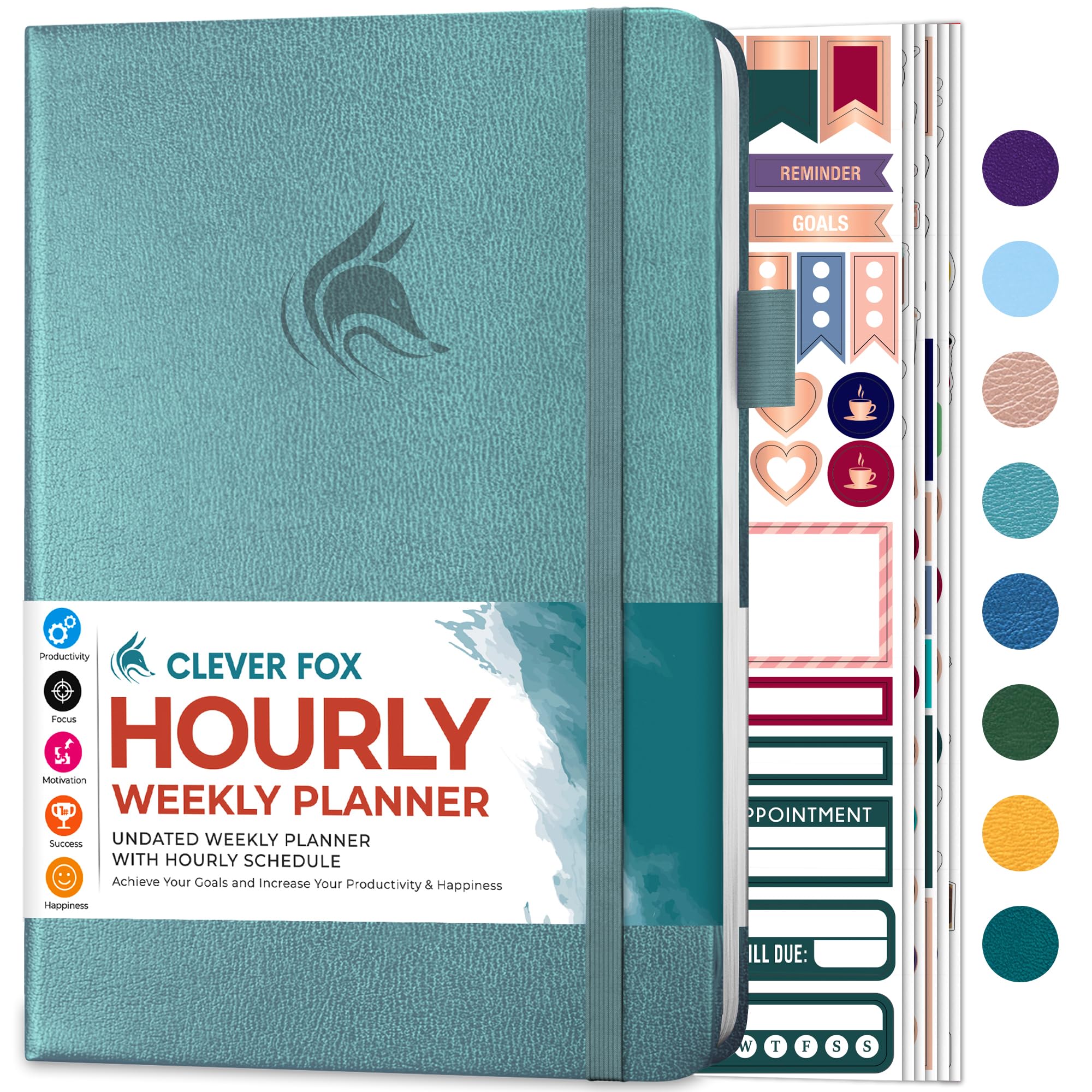 Clever Fox Planner Schedule – Undated Weekly & Monthly Life Planner with Time Slots, Appointment Book & Daily Organizer, A5 (Aquamarine)