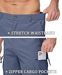 QPNGRP Men's 9" Inseam Stretch Waist Zipper Cargo