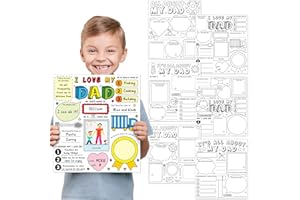 Qyeahkj 48Pcs Father’s Day Coloring Poster, All About Dad Poster for Kids Father’s Day Craft Gifts DIY Fun Home School Party Activities