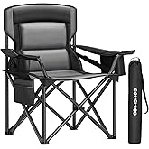 SONGMICS Oversized Camping Chair 450 lb Capacity, Heavy-Duty Outdoor Folding Lawn Chair with Cup Holder & Cooler Bag, Padded,