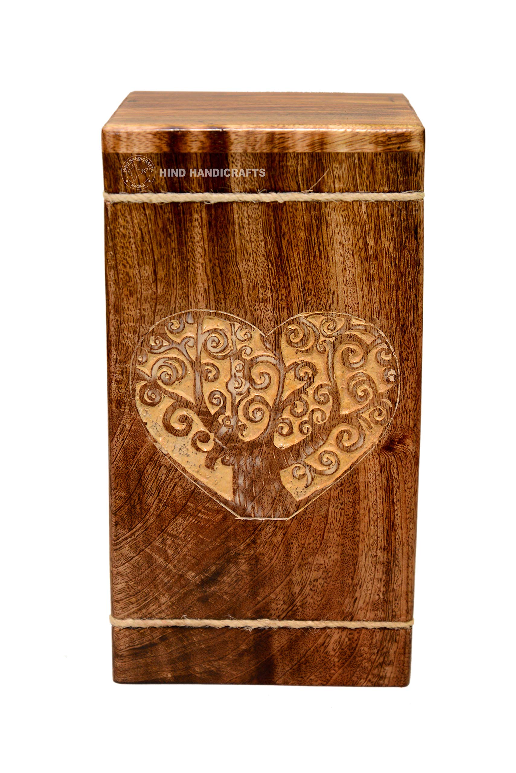 Hind Handicrafts Rosewood Cremation Urn for Human Ashes - Tree of Life Engraving Memorial Burial Urn for Adults | Decorative Wooden Funeral Urn for Men & Women - 250 Cubic Inch Capacity