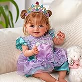 BABESIDE Lifelike Reborn Baby Dolls Dara - 18 Inch Realistic-Newborn Baby Doll Brown Hair Girl Handmade Real Life Dolls with Clothes and Toy Accessories Gift for Kids Age 3+