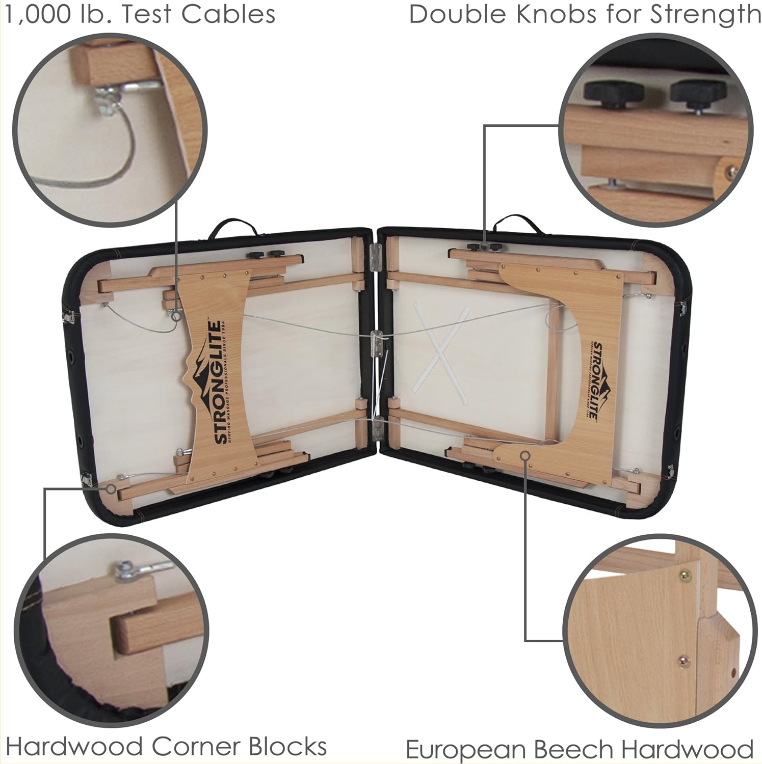 STRONGLITE Portable Massage Table Olympia - Double Knobs, Package w/ Adjustable Face Cradle, Face Pillow, Half Round Bolster, Microfiber Sheet Set & Carry Case (28x73"): Sports & Outdoors