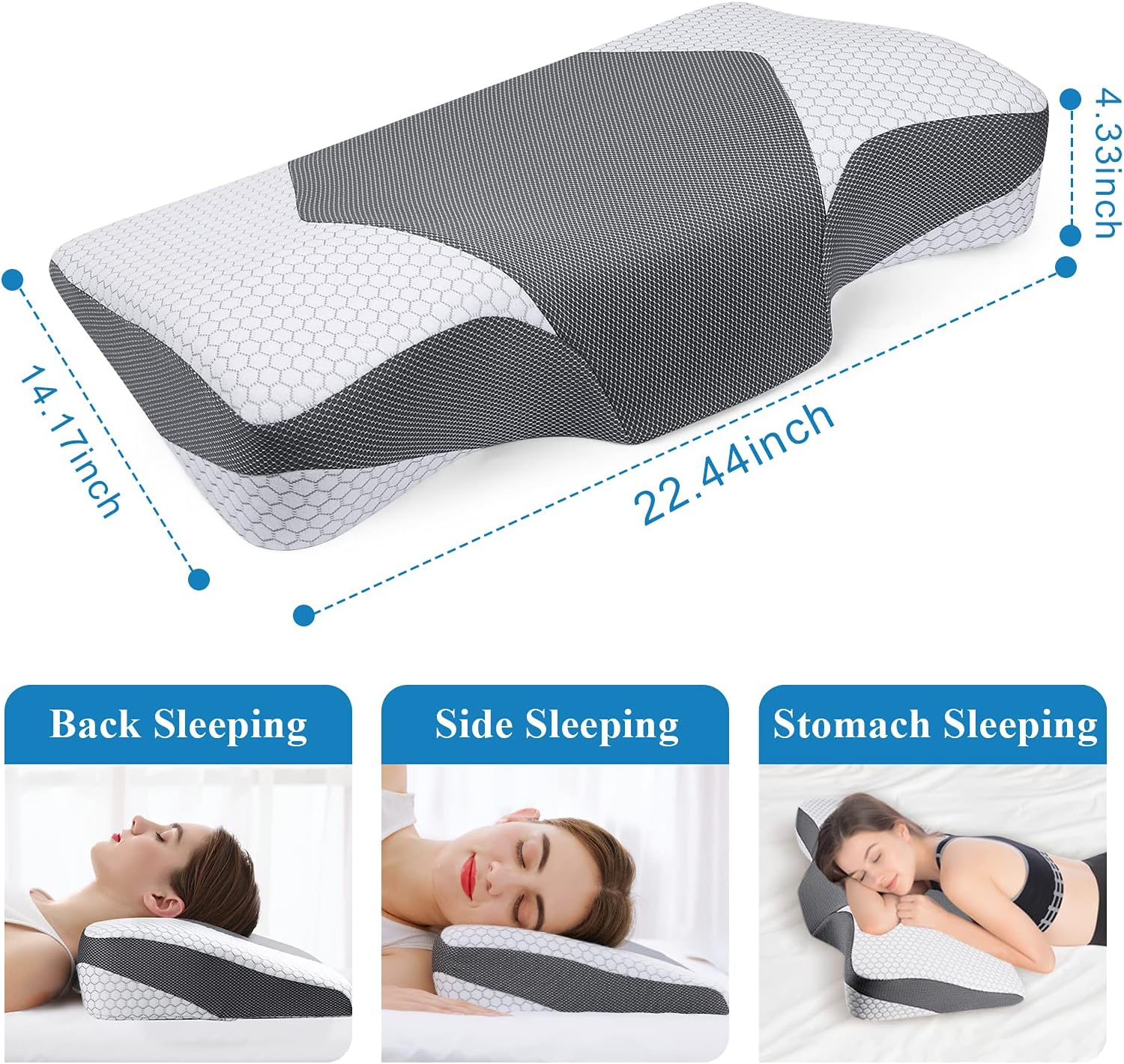 Mkicesky Neck Pillow for Sleeping, Cervical Memoery Foam Pillow, Ergonomic Neck Support Pillow, Contour Pillow for Neck and Shoulder Pain, Orthopedic Sleeping Pillow for Back Side and Stomach Sleeper: Kitchen & Dining