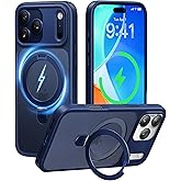 CASEKOO Ultra-Magnetic Stand for iPhone 17 Pro Max Case [Military Drop Protection] [Compatible with MagSafe] Translucent Shockproof Matte Slim Ring Holder Case for iPhone 17 ProMax 6.9", Deep Blue