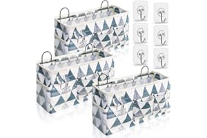 Kanrichu 3pcs Large Wall Hanging Organizer Bag, Linen Fabric Door Hanging Storage Baskets with Pockets, Waterproof Bin for Kitchen, Bedroom, Office, RV Camper (Triangle)
