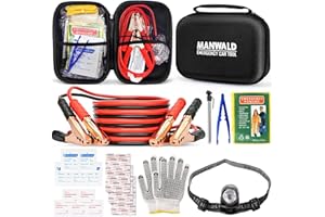 MANWALD Emergency Car Tool Kit Roadside Assistance Tool, Vehicle Safety Tool with Headlamp, Gloves and Jumper Cable Kit