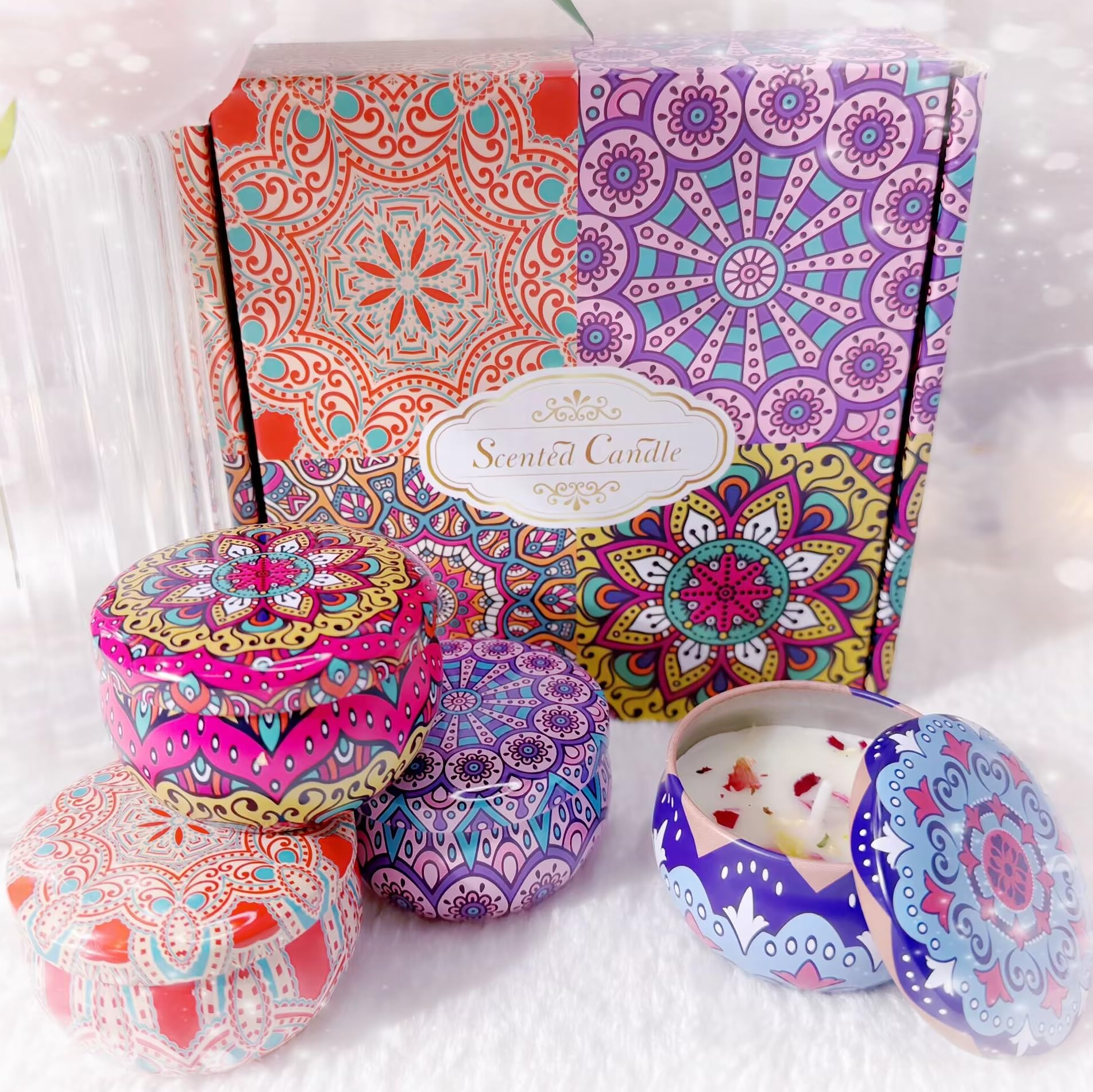 Bohemian 4pcs Fragrance Scented Candle Boxed Gift Boxed Set - Vanilla, Rose, Lavender and Lemon