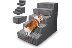 Pet Stairs Ramp for High Beds and Couch for Dogs to Get on Bed - 5 Steps Foldable Stairs for Small Dogs and Old Cats - Foam&N