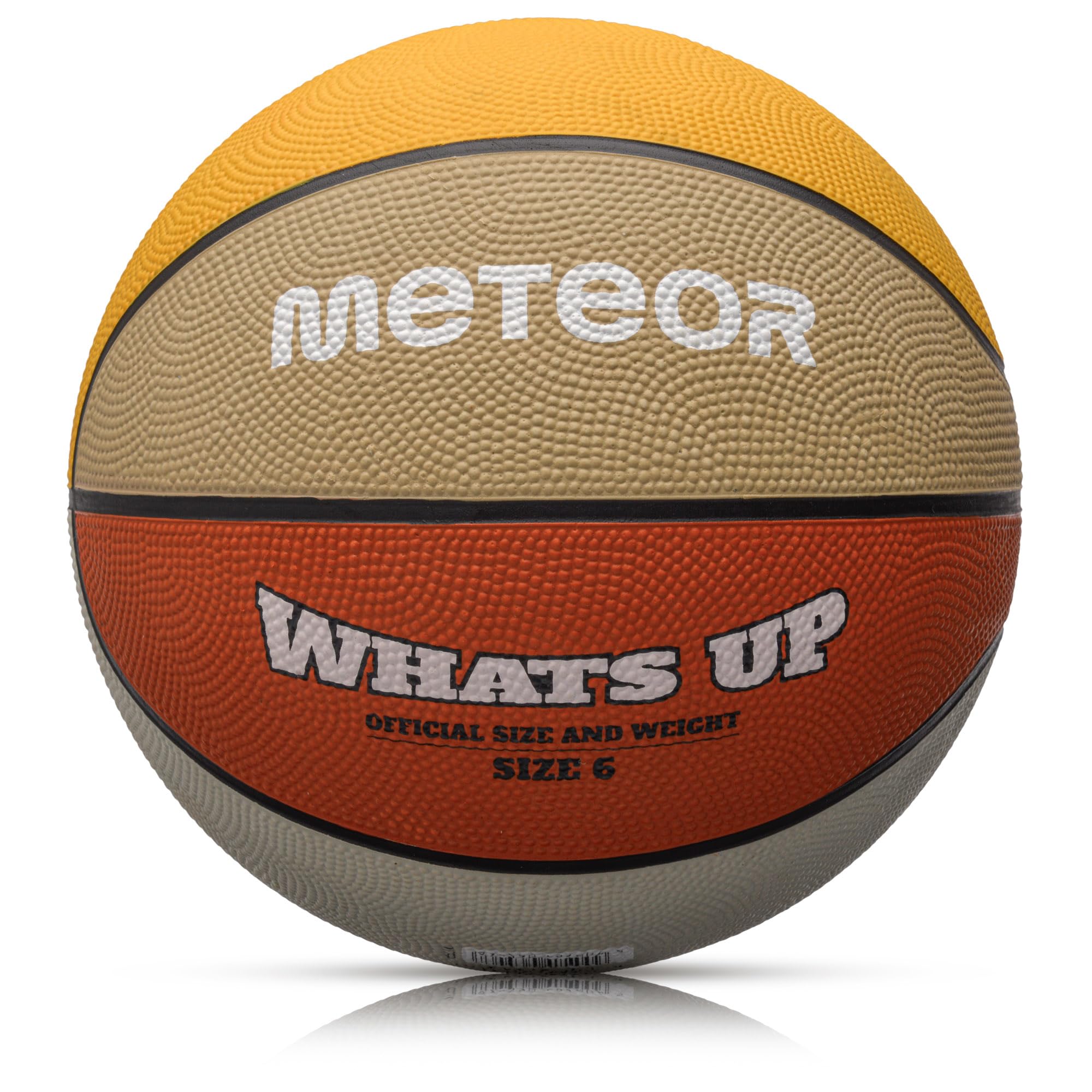 meteor - What's Up Kids' Mini Basketball – Durable Rubber Surface for Outdoor & Indoor Play – Mini Ball Deep Grooves for Better Grip - Abrasion Resistant, Non-slip Surface - Size 6 - Orange/Beige