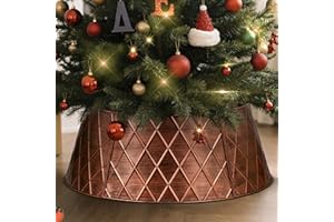 Lanpn Metal Christmas Tree Collar 28 inch, Christmas Tree Ring Collar for Medium Xmas Stand Cover Real Artificial Trees Indoor Outdoor Decoration (Bronze, Diamond)