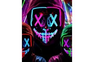 longpo Halloween Purge Mask for Adults Led Light Up Scary Mask Cosplay Costume for Halloween Festival Masquerade Carnival Party (multicolour blue & purple)
