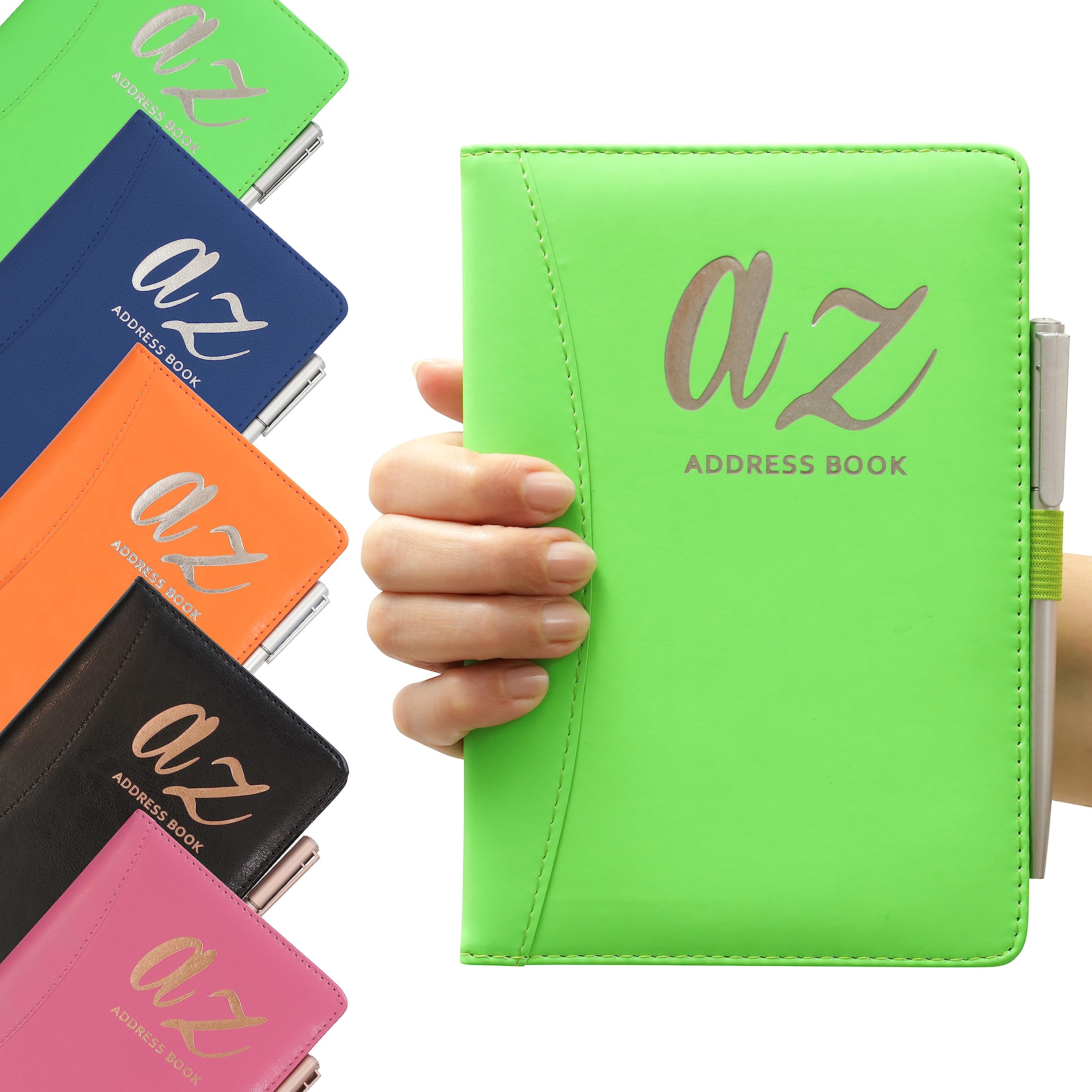a to z Telephone Address Book A-Z Index Hard Back Cover Plus Pen A5 Addresses Book Home Office Work (Green)