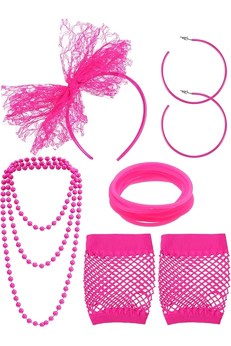 Accesorios Disfraz Años 80 Mujer, 80s Accesorios De Disfraces Con Riñonera, Calentadores De Piernas, Diadema, Pulseras, Pendientes, Coleteros Pelo, Accesorios Neón Mujer Para Carnaval Cosplay (A