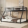 AEMSOFK Twin Over Full Bunk Bed for Adults with Stairs Flat Rungs, Metal Bunk Beds Twin Over Full Size for Teens Dorm Bedroom Guest Room,Heavy Duty Bunk Beds with Ladder and Guardrail